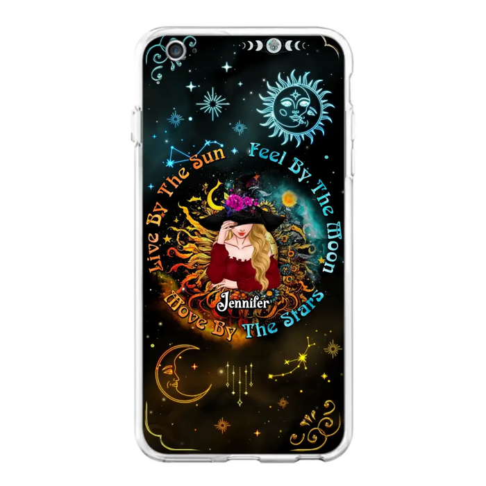 Custom Personalized Witch Phone Case - Gift Idea For Halloween/Witch Lovers - Live By The Sun Feel By The Moon Move By The Stars - Case For iPhone &  Samsung