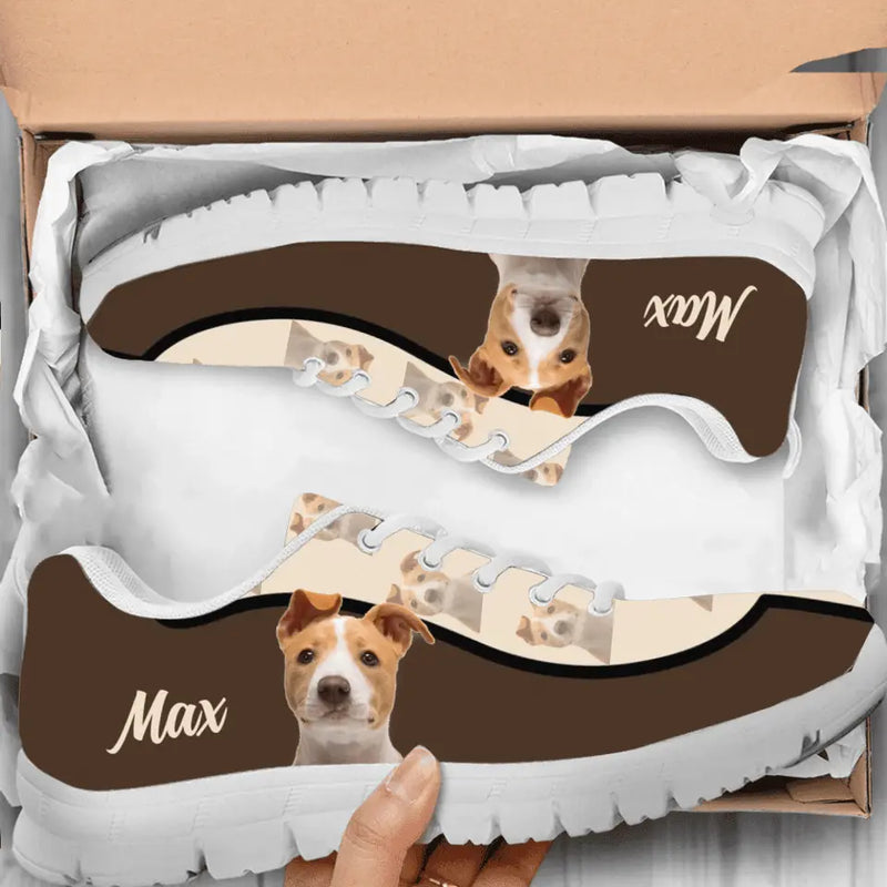 Personalized Pet Photo Pattern White/Black Sneakers - Gift Idea For Pet Lovers
