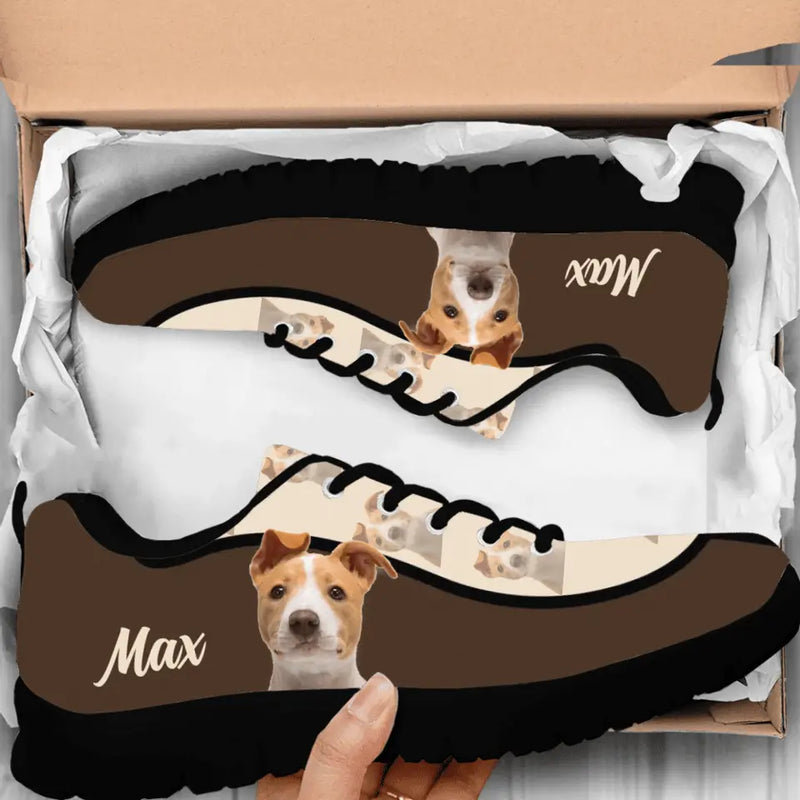 Personalized Pet Photo Pattern White/Black Sneakers - Gift Idea For Pet Lovers