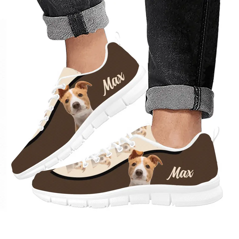 Personalized Pet Photo Pattern White/Black Sneakers - Gift Idea For Pet Lovers