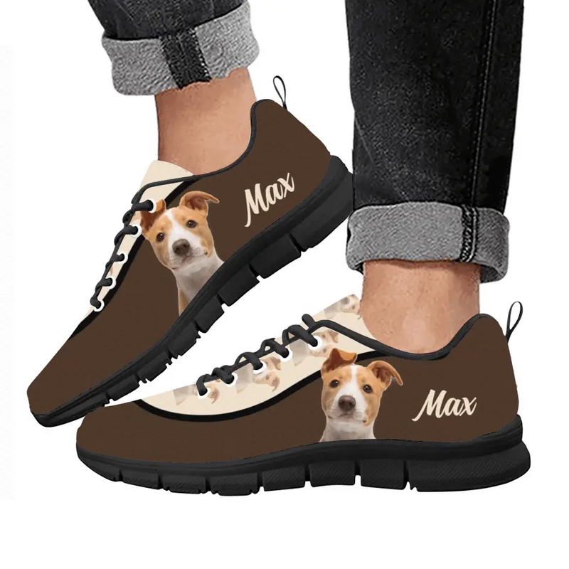 Personalized Pet Photo Pattern White/Black Sneakers - Gift Idea For Pet Lovers