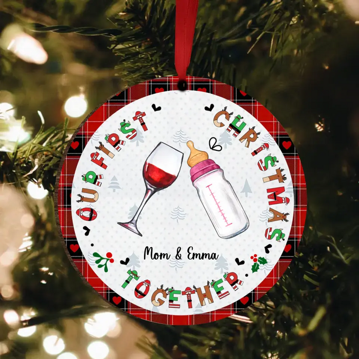 Custom Personalized First Christmas Wooden Ornament - Christmas Gift Idea for Baby/Mom/Family - Our First Christmas Together