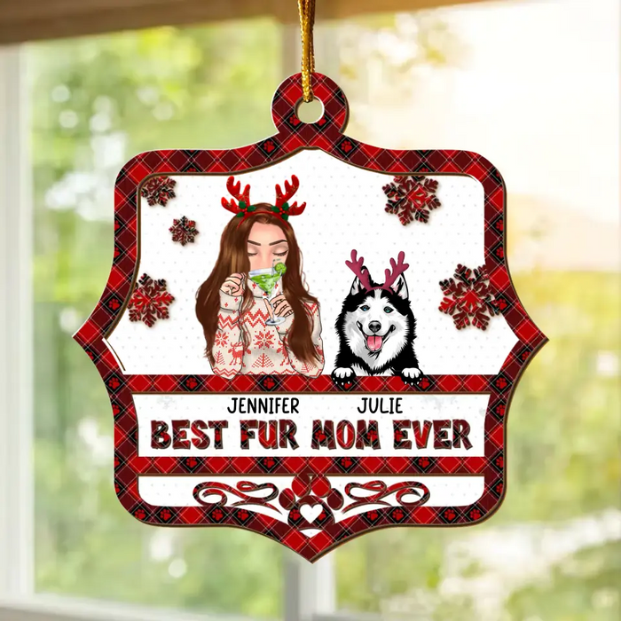 Custom Personalized Pet Mom 2 Layered Wooden Ornament - Up to 4 Dogs/Cats - Christmas Gift Idea For Pet Lovers - Best Fur Mom Ever