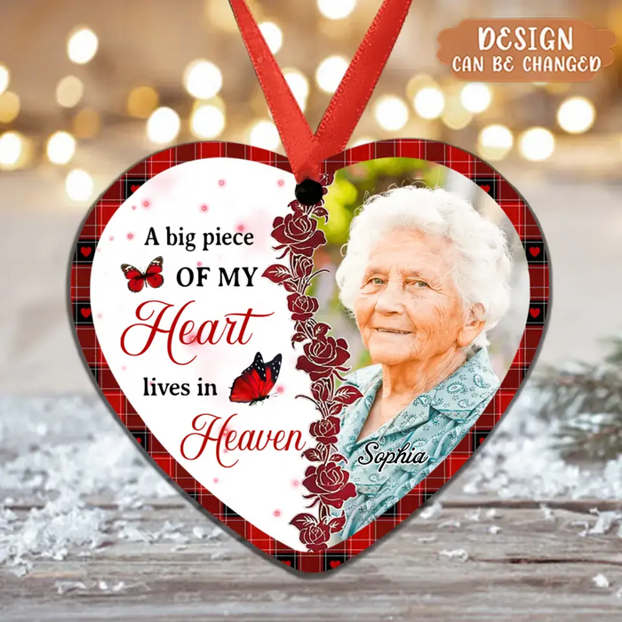 A Big Piece Of My Heart Lives In Heaven - Personalized Memorial Acrylic Ornament - Gift Idea For Christmas