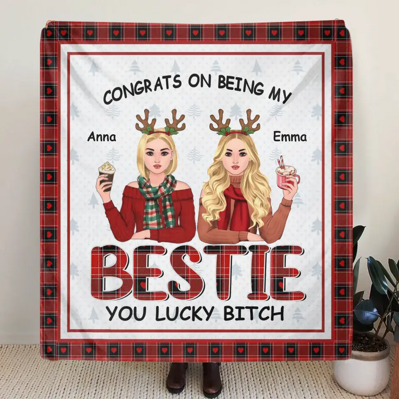 Personalized Besties Pillow Cover/Fleece Throw Blanket/Quilt - Christmas Gift Idea For Friends/Besties - Congrats On Being My Bestie