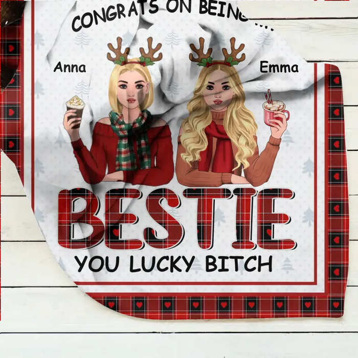 Custom Personalized Besties Pillow Cover/ Fleece Throw Blanket/Quilt Blanket - Christmas Gift Idea For Friends/Besties - Congrats On Being My Bestie