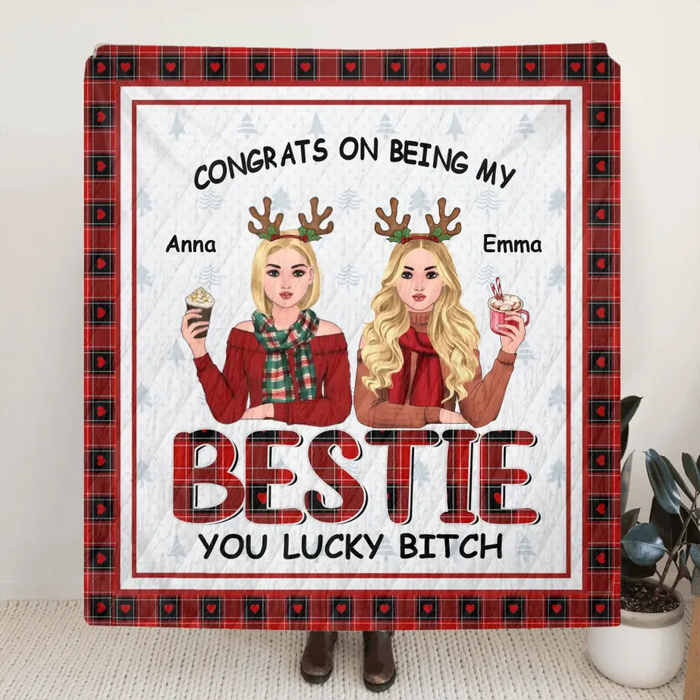 Custom Personalized Besties Pillow Cover/ Fleece Throw Blanket/Quilt Blanket - Christmas Gift Idea For Friends/Besties - Congrats On Being My Bestie