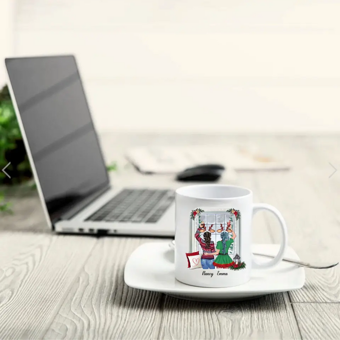 Custom Personalized Sister Coffee Mug - Christmas Gift Idea for Sisters/Friends/Besties - Sisters Forever Never Apart Maybe In Distance But Never At Heart