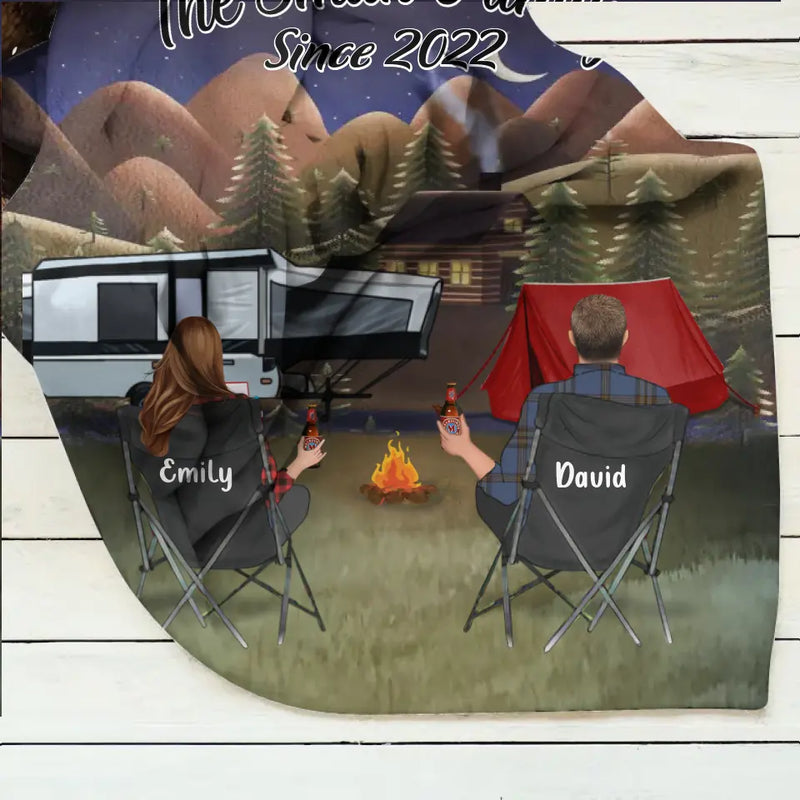 Custom Camping Quilt/Fleece Throw Blanket - Gift Idea For Couple, Camping Lovers, Family - Up to 3 Kids, 3 Pets - The Smith Family