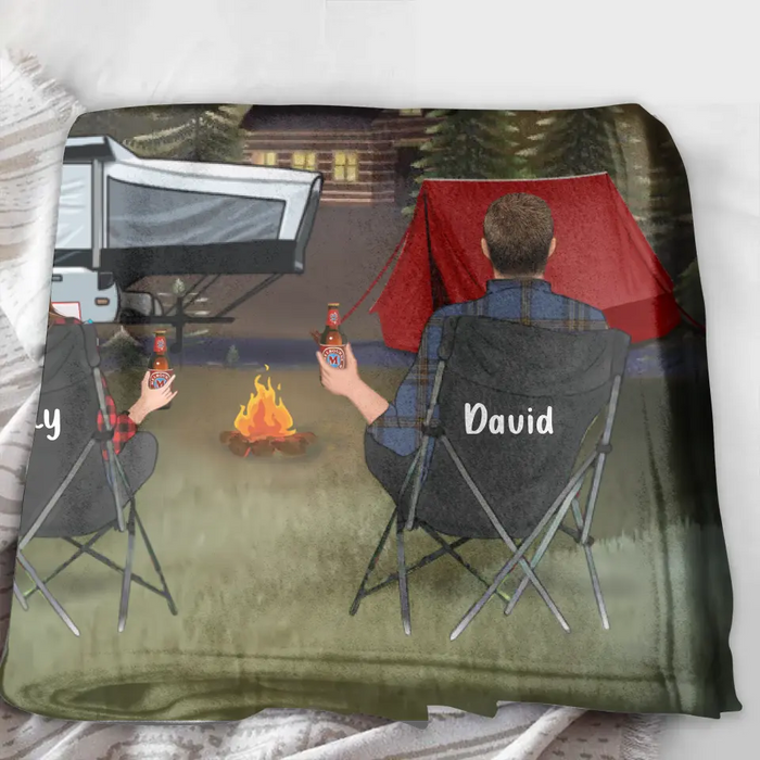 Custom Camping Quilt/Single Layer Fleece Blanket - Gift Idea For Couple, Camping Lovers, Family - Upto 3 Kids, 3 Pets - The Smith Family