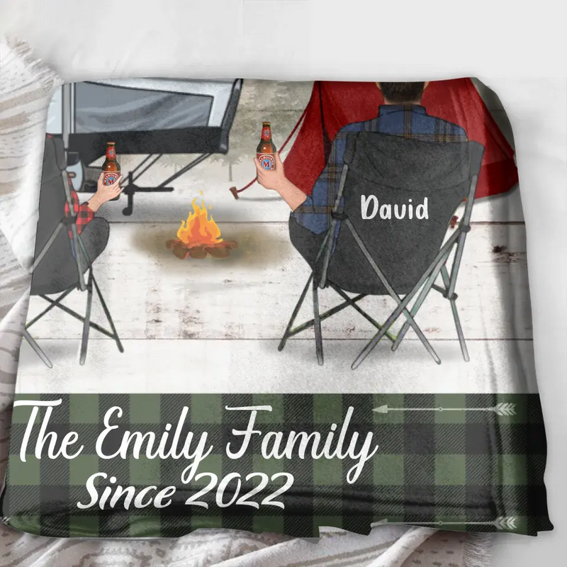 Custom Camping Quilt/Single Layer Fleece Blanket - Gift Idea For Couple, Camping Lovers, Family - Up to 3 Kids, 3 Pets - Making Memories One Campsite At A Time