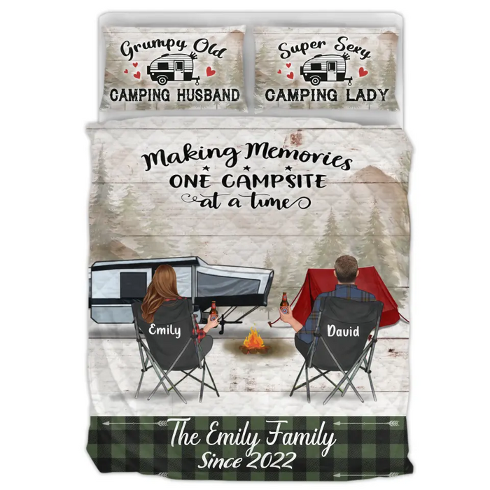 Custom Camping Quilt Bed Sets - Gift Idea For Couple, Camping Lovers, Family - Upto 3 Kids, 3 Pets - Making Memories One Campsite At A Time
