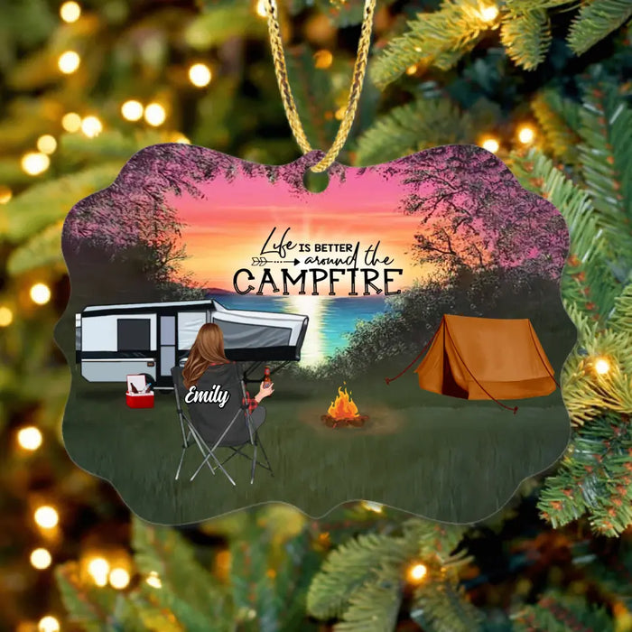 Custom Personalized Camping Rectangle Wooden Ornament - Upto 3 Children And 4 Pets - Gift Idea For Camping Lovers - Life Is Better Around The Campfire