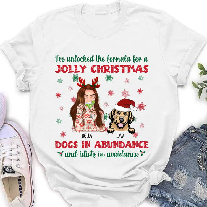 Custom Personalized Dog Mom Christmas Shirt/ Hoodie - Up to 4 Dogs - Christmas Gift For Dog Lover - I've Unlocked The Formula For A Jolly Christmas