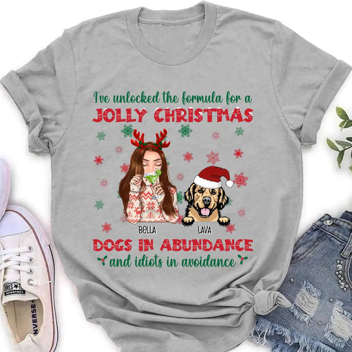 Custom Personalized Dog Mom Christmas Shirt/ Hoodie - Up to 4 Dogs - Christmas Gift For Dog Lover - I've Unlocked The Formula For A Jolly Christmas