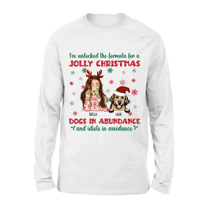 Custom Personalized Dog Mom Christmas Shirt/ Hoodie - Up to 4 Dogs - Christmas Gift For Dog Lover - I've Unlocked The Formula For A Jolly Christmas