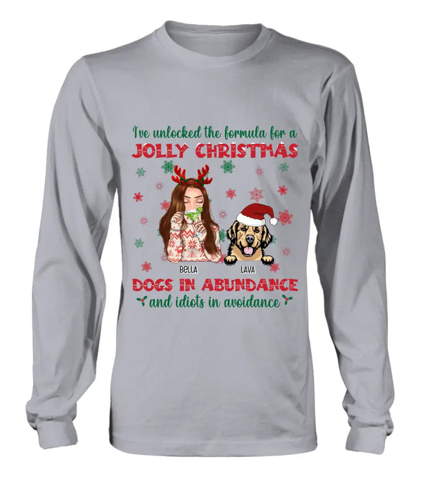 Custom Personalized Dog Mom Christmas Shirt/ Hoodie - Up to 4 Dogs - Christmas Gift For Dog Lover - I've Unlocked The Formula For A Jolly Christmas