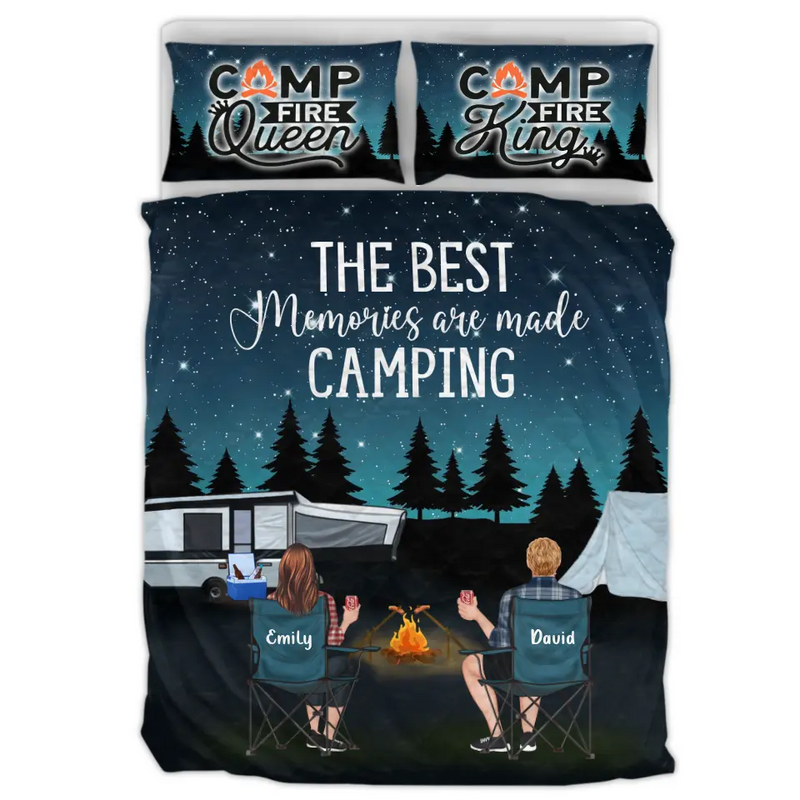 Personalized Camping Quilt Bed Sets - Gift Idea For Couple, Camping Lovers, Family - Up to 5 Kids, 4 Pets - The Best Memories Are Made Camping