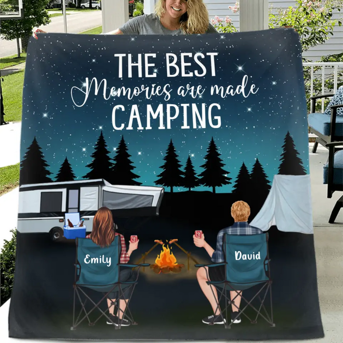 Personalized Camping Quilt/Single Layer Fleece Blanket - Gift Idea For Couple, Camping Lovers, Family - Upto 5 Kids, 4 Pets - The Best Memories Are Made Camping