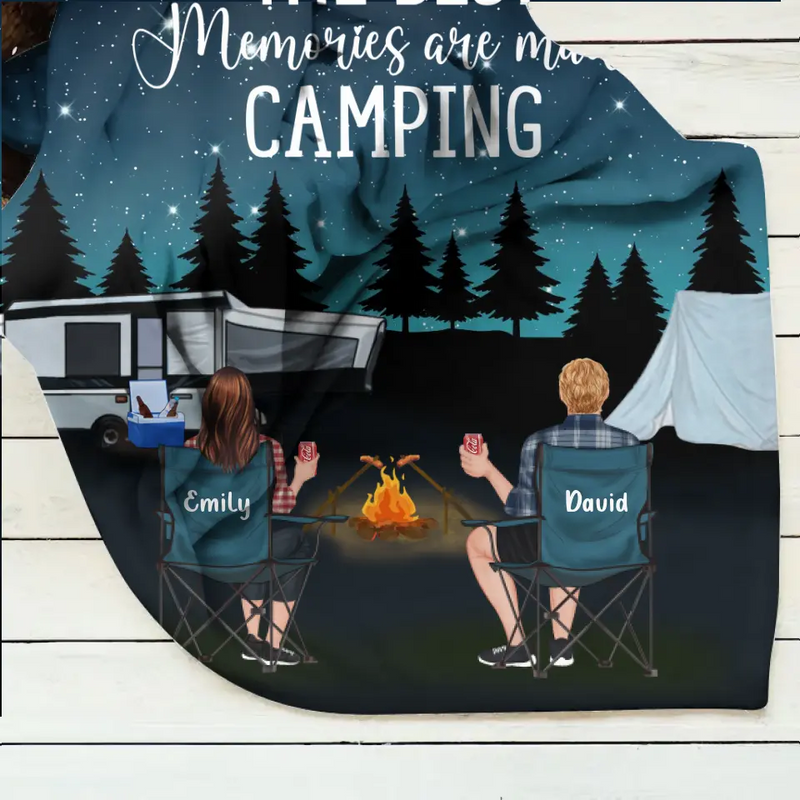 Personalized Camping Quilt/Fleece Throw Blanket - Gift Idea For Couple, Camping Lovers, Family - Up to 5 Kids, 4 Pets - The Best Memories Are Made Camping