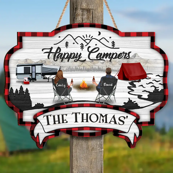 Personalized Camping Wooden Sign - Couple/Parents with Up to 2 Children & 3 Pets - Christmas Gift Idea For Camping Lovers/Couple/Family - Happy Campers