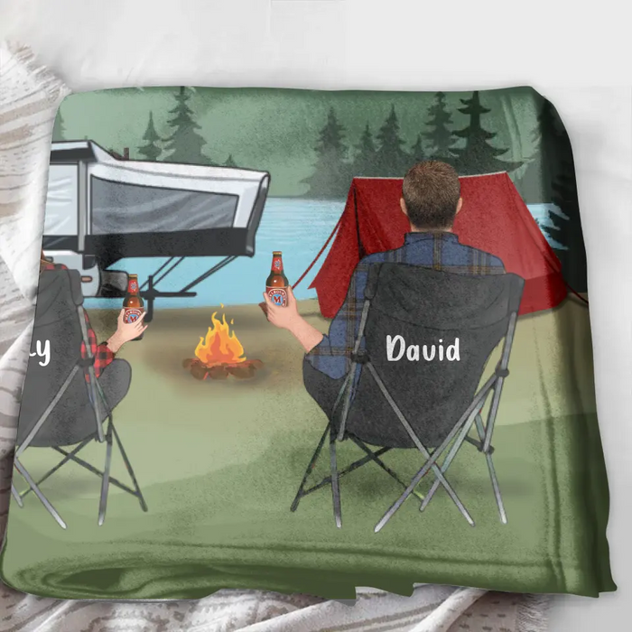 Custom Camping Quilt/Single Layer Fleece Blanket - Gift Idea For Couple, Camping Lovers, Family - Upto 3 Kids, 3 Pets - The Smith Family Since 2022