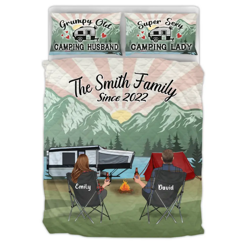 Custom Camping Quilt Bed Sets - Gift Idea For Couple, Camping Lovers, Family - Up to 3 Kids, 3 Pets - The Smith Family Since 2022