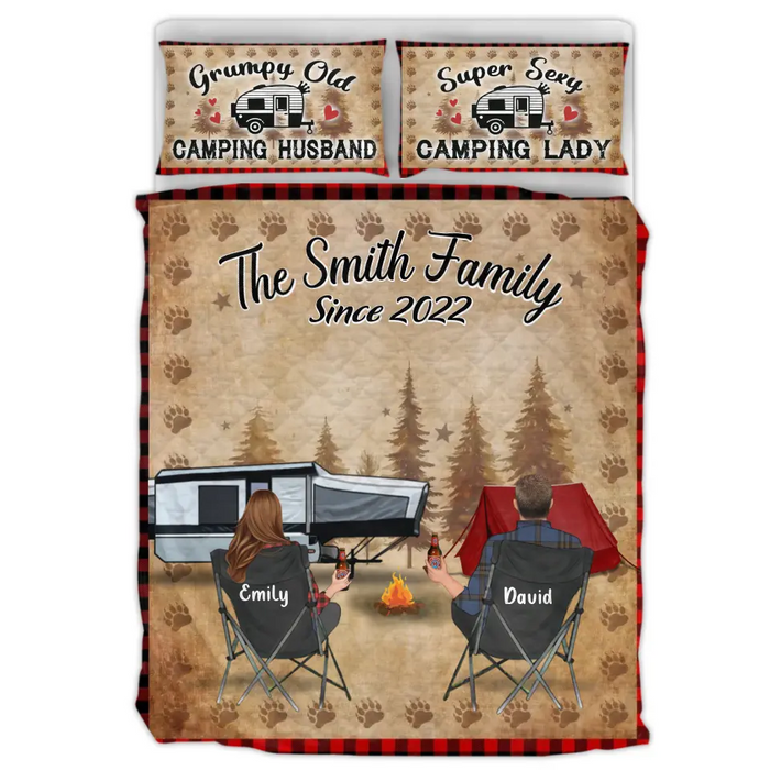 Custom Camping Quilt Bed Sets - Gift Idea For Couple, Camping Lovers, Family - Upto 3 Kids, 3 Pets