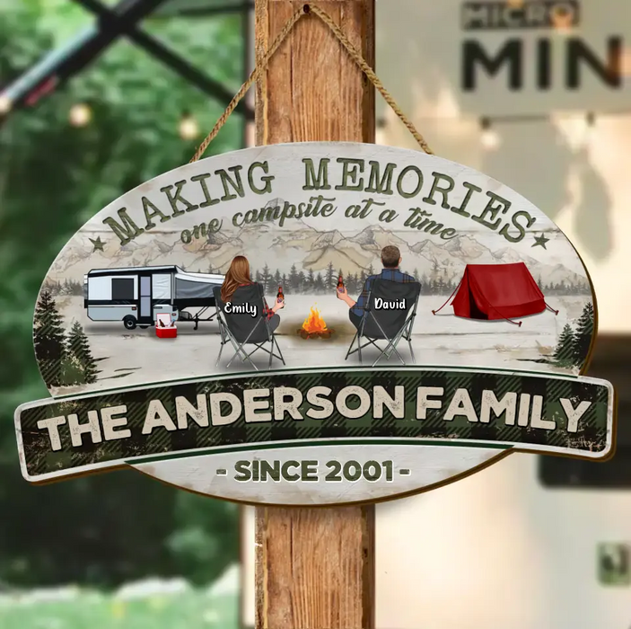 Custom Personalized Camping Wooden Sign - Gift Idea For Couple/ Family/ Camping Lovers - Couple/ Adult With Up to 3 Kids And 3 Pets - Making Memories One Campsite At A Time