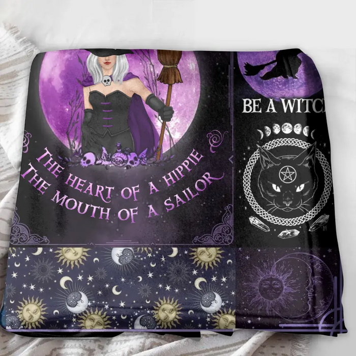 Custom Personalized Witch Quilt/Single Layer Fleece Blanket - Halloween Gift Idea For Witch Lovers - October Woman The Soul of A Witch The Fire Of A Lioness