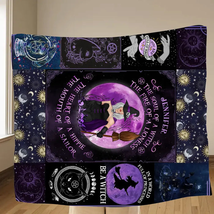 Custom Personalized Witch Quilt/Single Layer Fleece Blanket - Halloween Gift Idea For Witch Lovers - The Soul of A Witch The Fire Of A Lioness