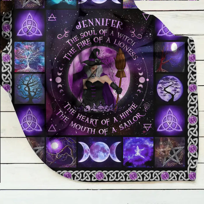 Personalized Witch Quilt/Single Layer Fleece Blanket- Halloween Gift Idea For Witch Lovers - The Soul of A Witch The Fire Of A Lioness