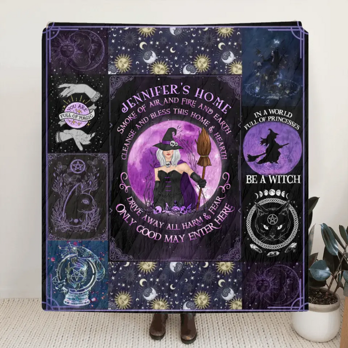 Personalized Witch Quilt/Single Layer Fleece Blanket - Halloween Gift Idea For Witch Lovers - Smoke Of Air And Fire And Earth