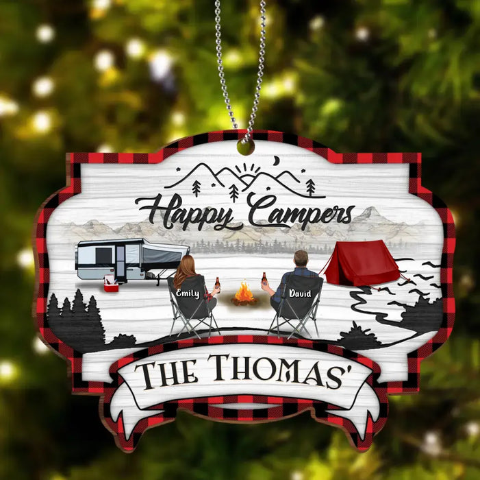 Personalized Camping Wooden Ornament - Couple/ Parents With Up to 2 Kids And 3 Pets - Christmas Gift Idea For Camping Lovers - Happy Campers