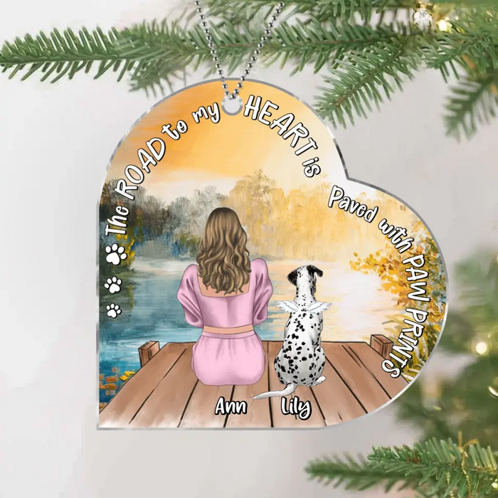 Custom Personalized Pet Mom Acrylic Ornament - Upto 4 Dogs/Cats - Memorial Gift Idea for Dog/Cat Owners - The Road To My Heart Is Paved With Paw Prints