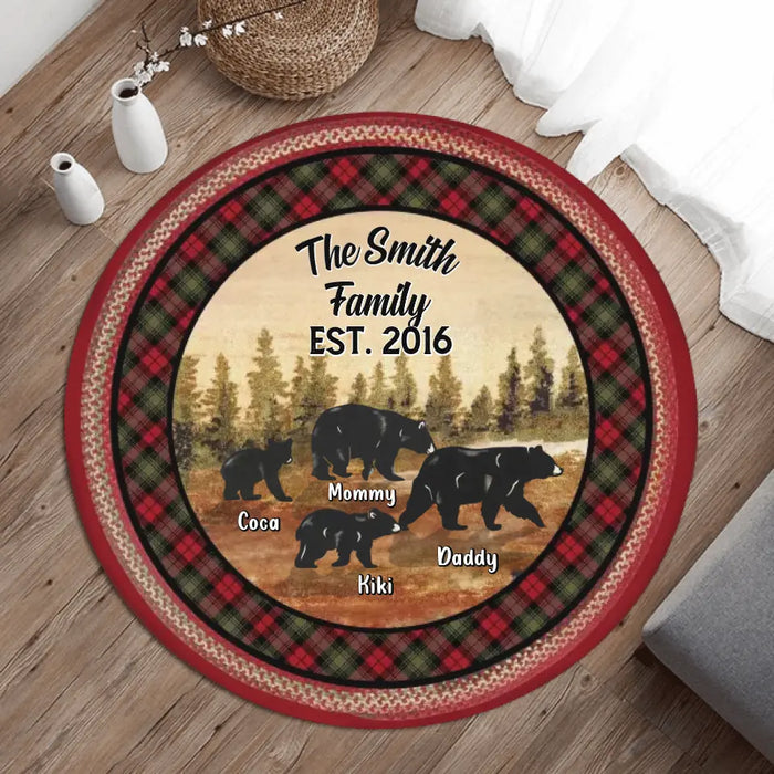 Personalized Camping Family Round Rug - Upto 9 Bears - Gift Idea for Camping Lovers - The Smith Family EST.2016