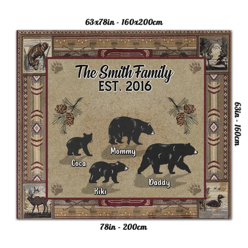 Personalized Camping Family Rug - Up to 9 Bears - Gift Idea for Camping Lovers - The Smith Family EST.2016