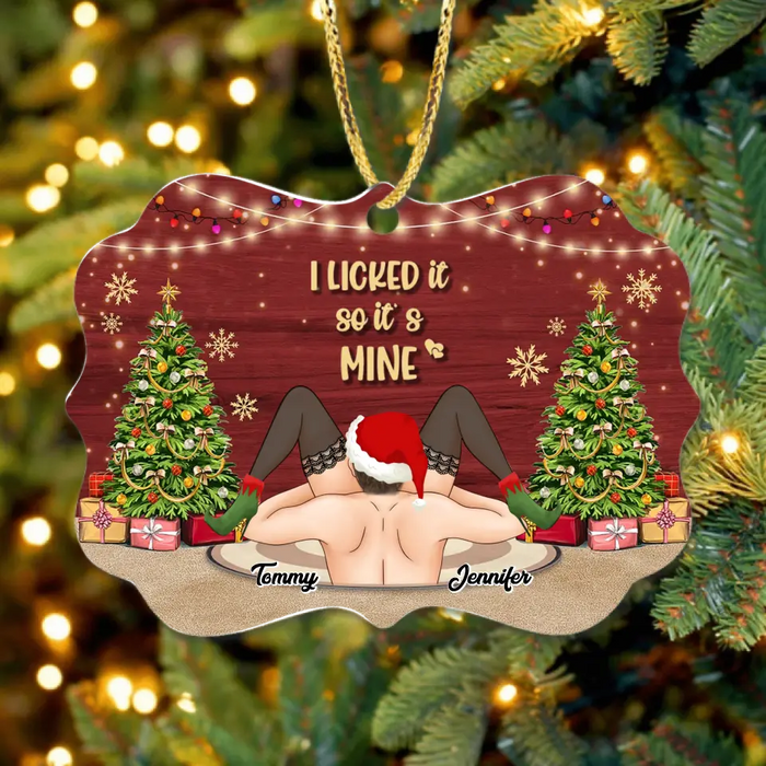 Personalized Funny Christmas Couple Rectangle Wooden Ornament - Christmas Gift Idea For Couple/Her/Him - I Licked It So It's Mine