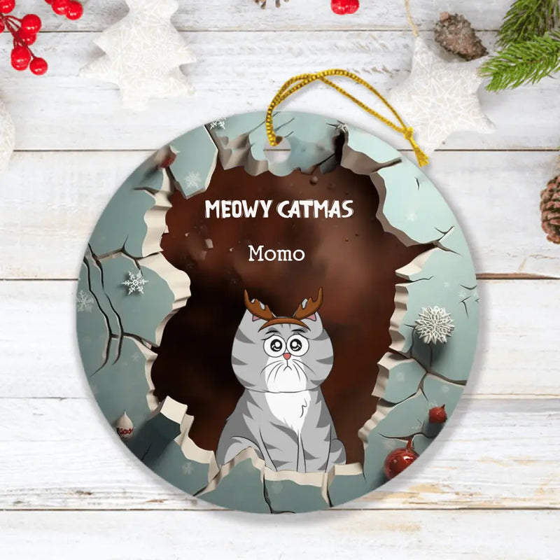 Personalized Cat Circle Ornament - Up to 6 Cats - Christmas Gift Idea for Cat Lovers - Meowy Catmas
