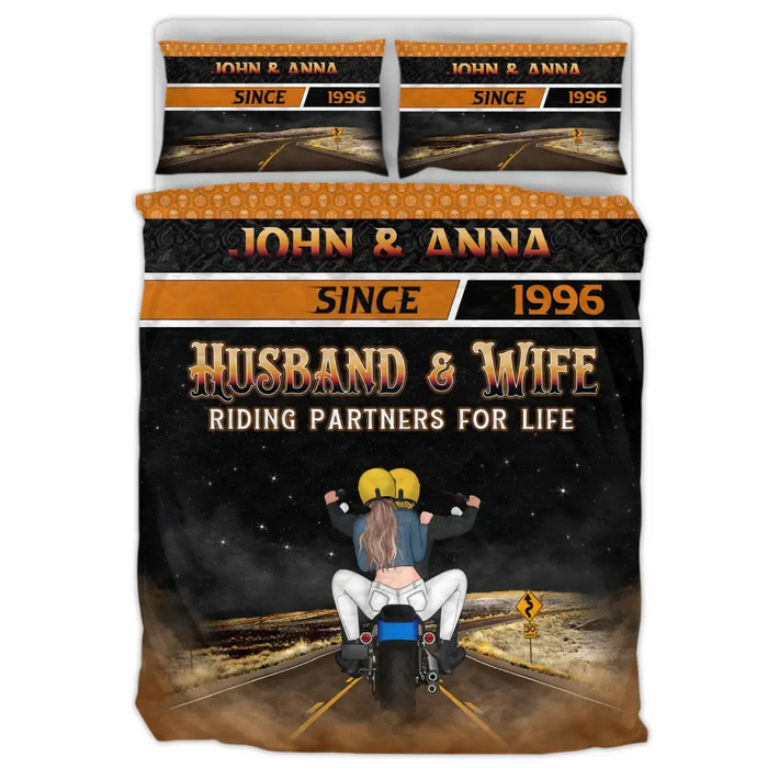Personalized Couple Biker Quilt Bed Sets - Gift Idea For Him/Gift To Husband From Wife - Husband & Wife Riding Partners For Life