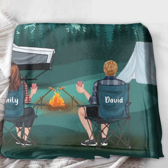 Custom Camping Quilt/Single Layer Fleece Blanket - Gift Idea For Couple, Camping Lovers, Family - Upto 5 Kids, 4 Pets - Fill Your Life With Adventures