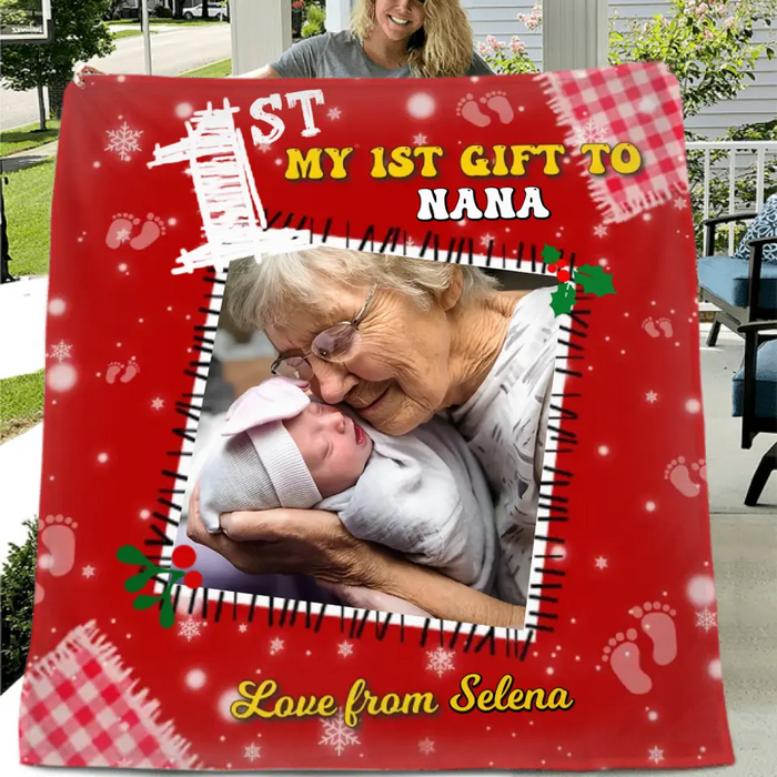 Custom Personalized 1st Grandma Quilt/Single Layer Fleece Blanket - Upload Photo - Christmas Gift Idea To Grandma/ Mom/ Grandpa - My 1st Gift To Nana