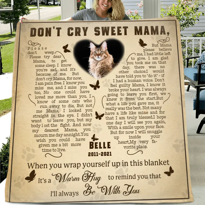 Don't Cry Sweet Mama - Personalized Memorial Single Layer Fleece/ Quilt Blanket - Memorial Gift Idea For Pet Lover - Upload Photo