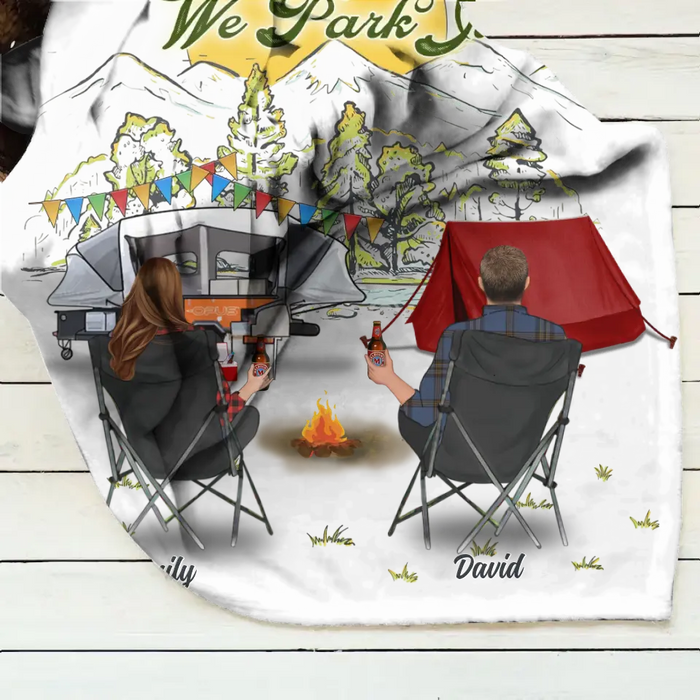 Custom Personalized Camping Quilt/Single Layer Fleece Blanket - Gift Idea For Camping Lover/ Couple/ Family/ Friends - Home Is Where We Park It