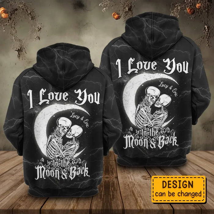 Custom Personalized Skull Couple Hoodie - Gift Idea For Couple/Him/Her - I Love You To The Môn & Back