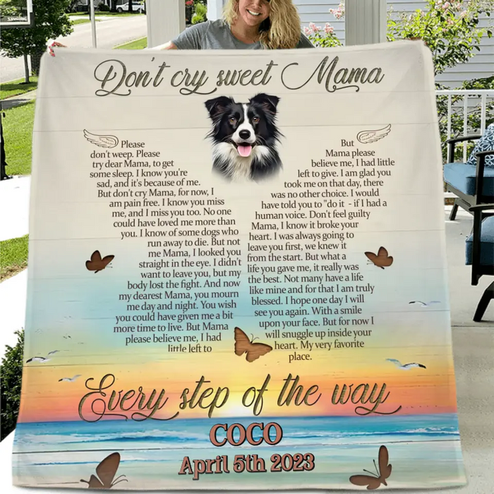 Custom Personalized Memorial Photo Single Layer Fleece/ Quilt Blanket - Memorial Gift Idea for Dog/
Cat Owners - Don't Cry Sweet Mama