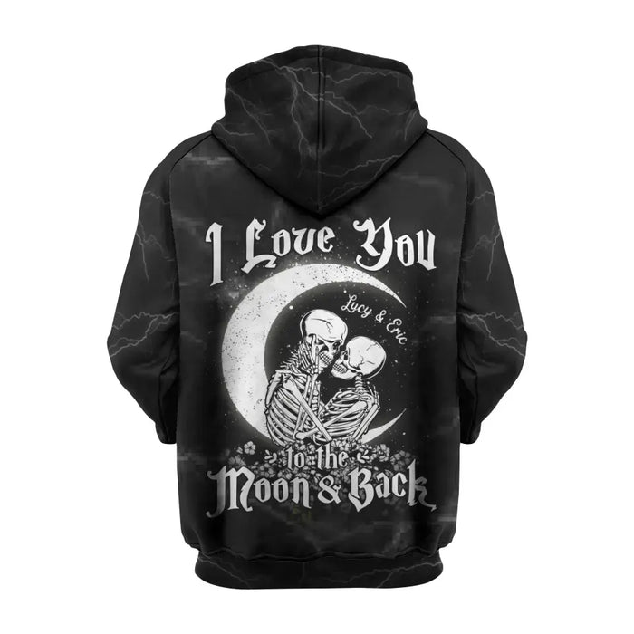 Custom Personalized Skull Couple Hoodie - Gift Idea For Couple/Him/Her - I Love You To The Môn & Back