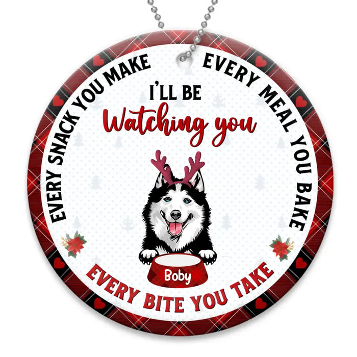 Custom Personalized Funny Pet Circle Wooden Ornament - Christmas Gift Idea For Pet Lovers - Up to 4 Pets/Cats/Dogs - I'll Be Watching You