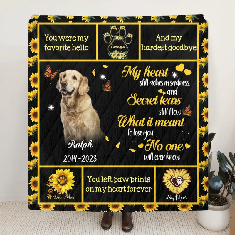 Personalized Pet Memorial Fleece Throw Blanket & Quilt - Memorial Gift Idea For Loss Of Pet - Upload Photo - You Left Paw Prints On My Heart Forever