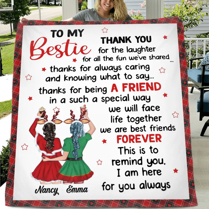 Custom Personalized To My Bestie Quilt/ Fleece Blanket - Gift Idea For Friends - To My Bestie Thank You For The Laughter For All The Fun We've Shared